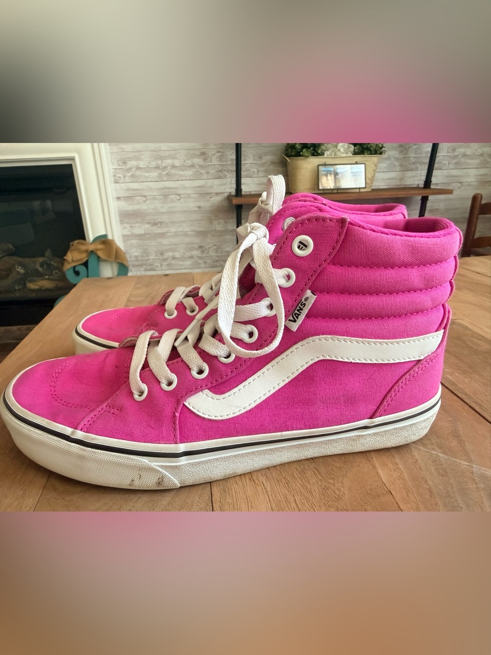Vans Women’s High-Top Sneakers in Hot Pink with White Stripe
